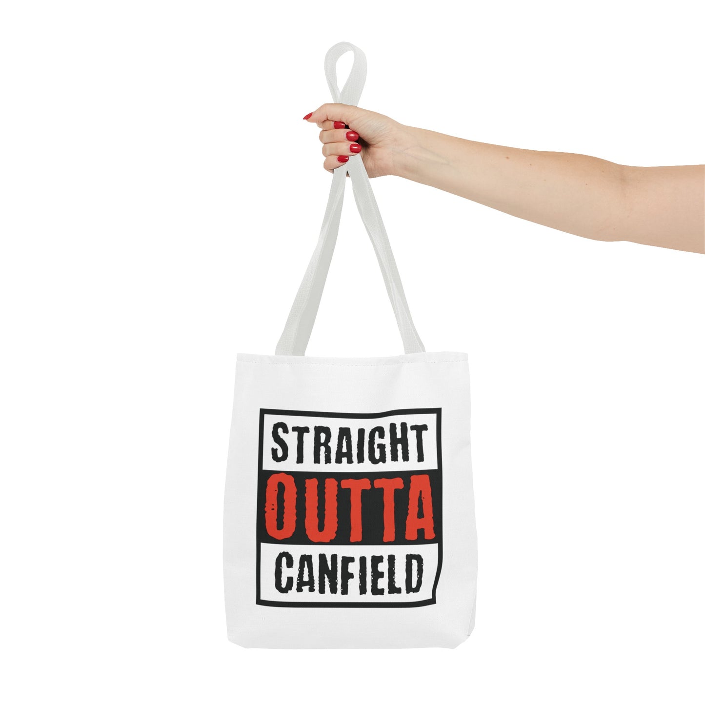 "Straight Outta Canfield" Tote Bag, White "C"