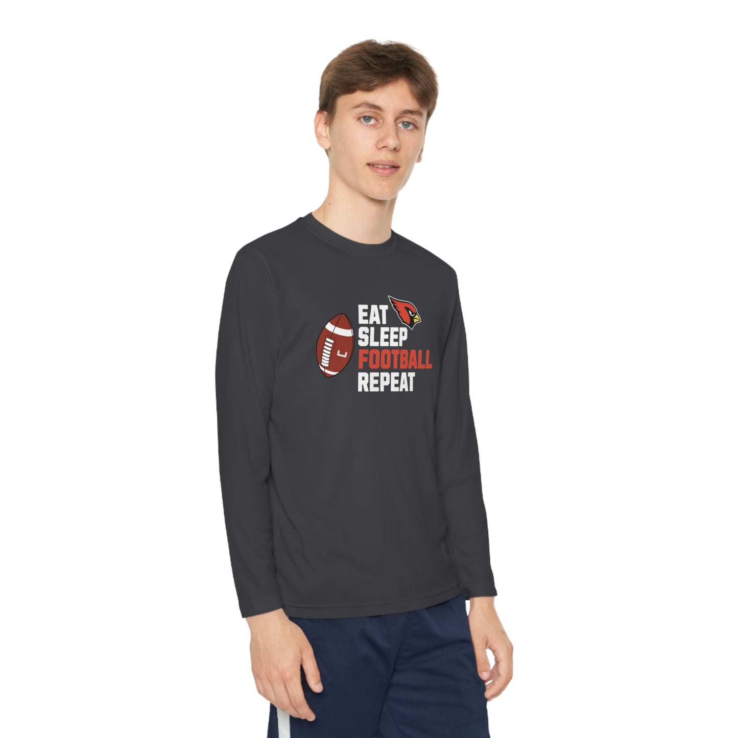 Eat, Sleep, Football, Youth Long Sleeve Competitor Tee