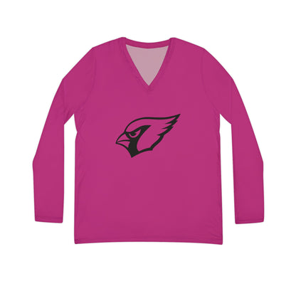 Monochrome Cardinal, Women's Long Sleeve V-neck Shirt