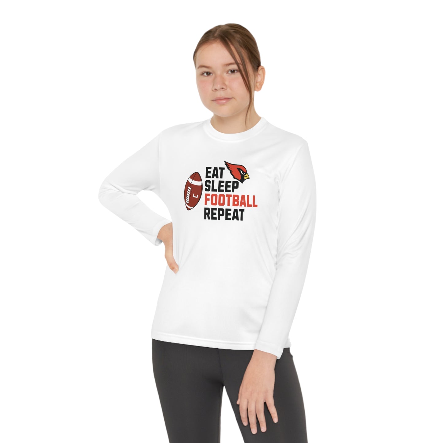 Eat, Sleep, Football, Youth Long Sleeve Competitor Tee