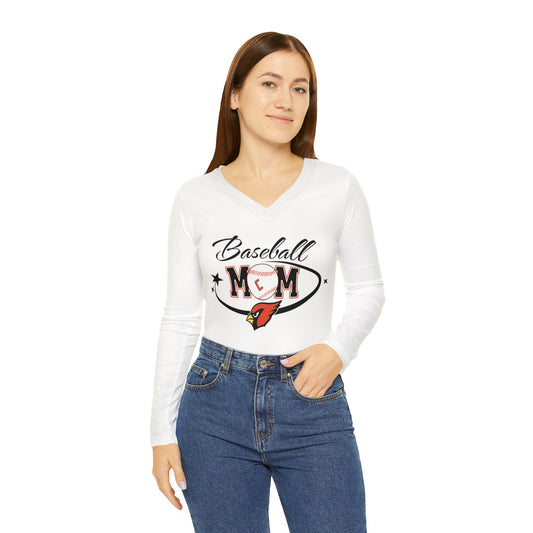 Baseball Mom, Women's Long Sleeve V-neck Shirt