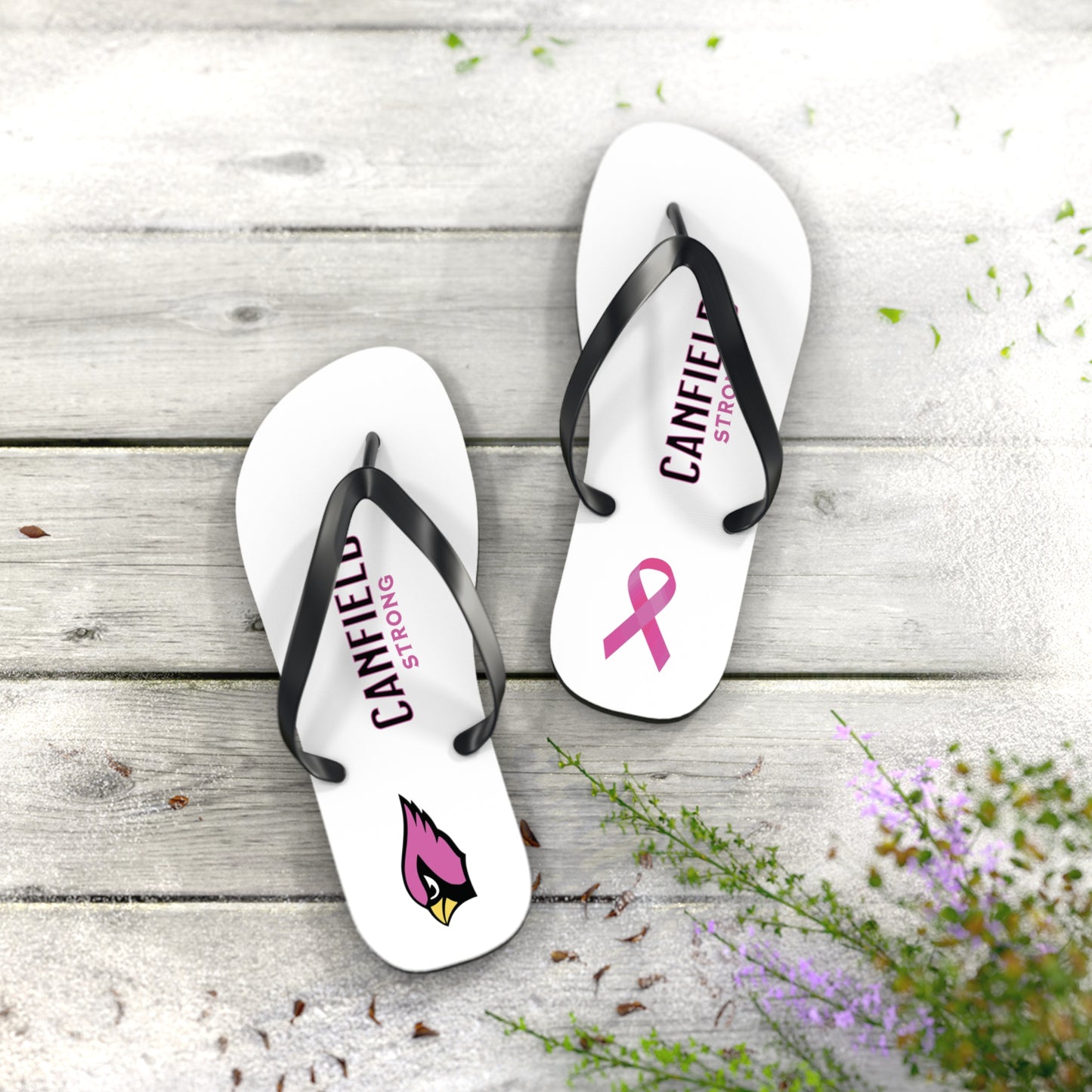 "Canfield Strong" Breast Cancer Awareness Flip Flops