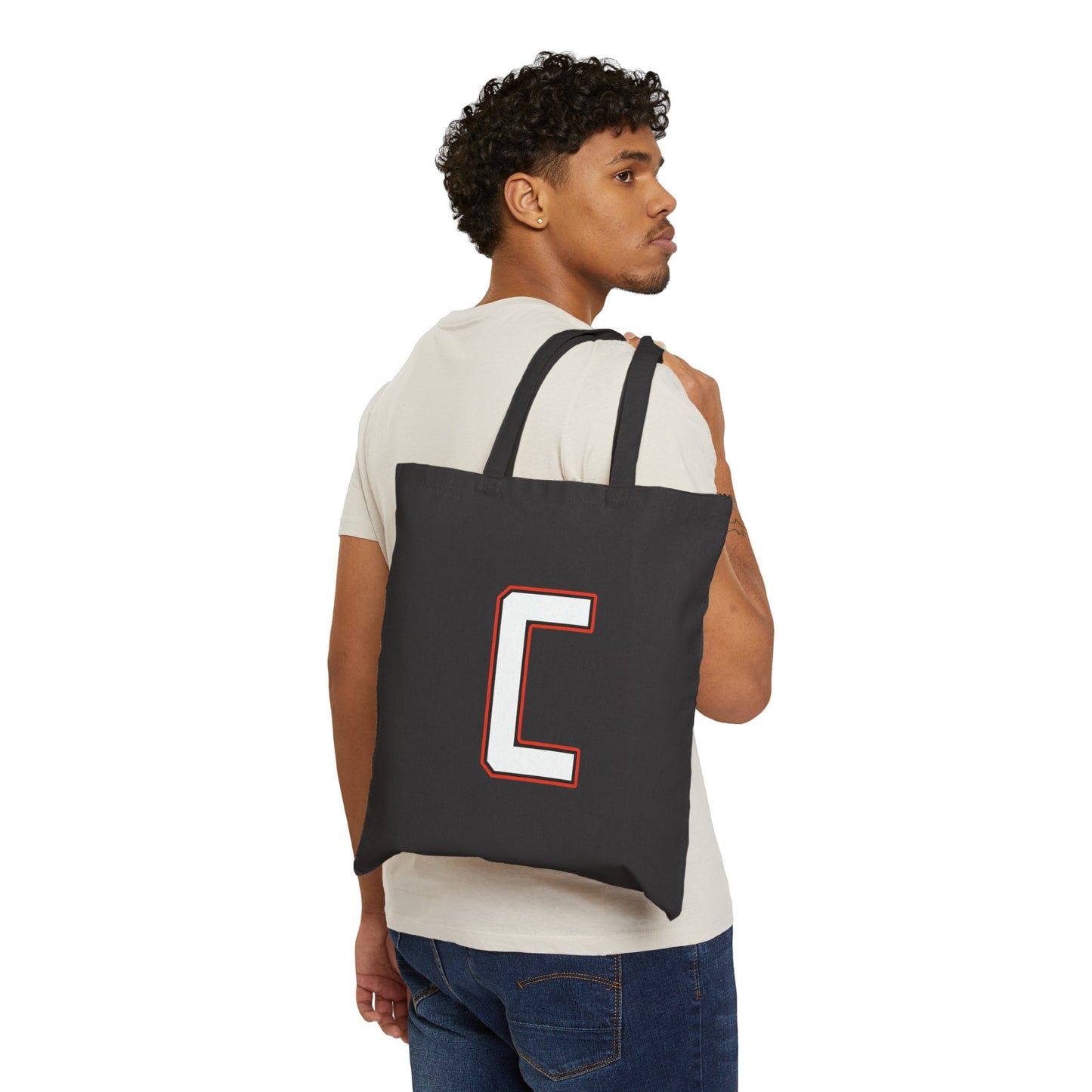 "Straight Outta Canfield" Cotton Canvas Tote Bag, White "C"