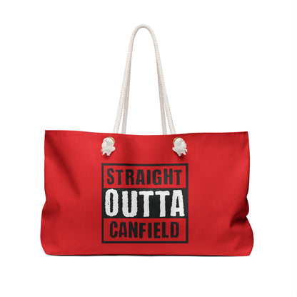 "Straight Outta Canfield" Weekender Bag, White Cardinal