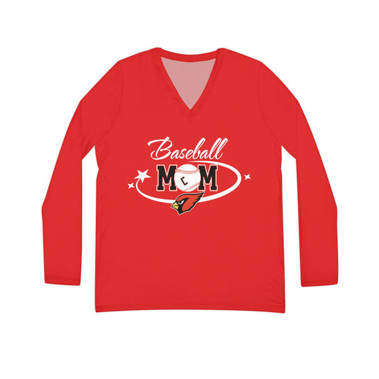 Baseball Mom, Women's Long Sleeve V-neck Shirt