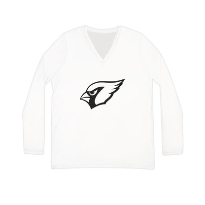 Monochrome Cardinal, Women's Long Sleeve V-neck Shirt