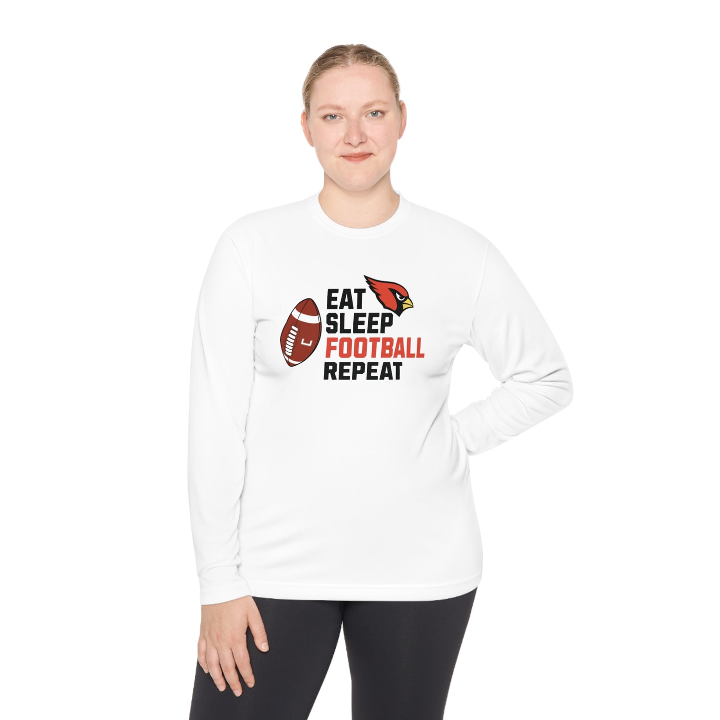 Eat, Sleep, Football, Moisture-Wicking Long Sleeve Tee