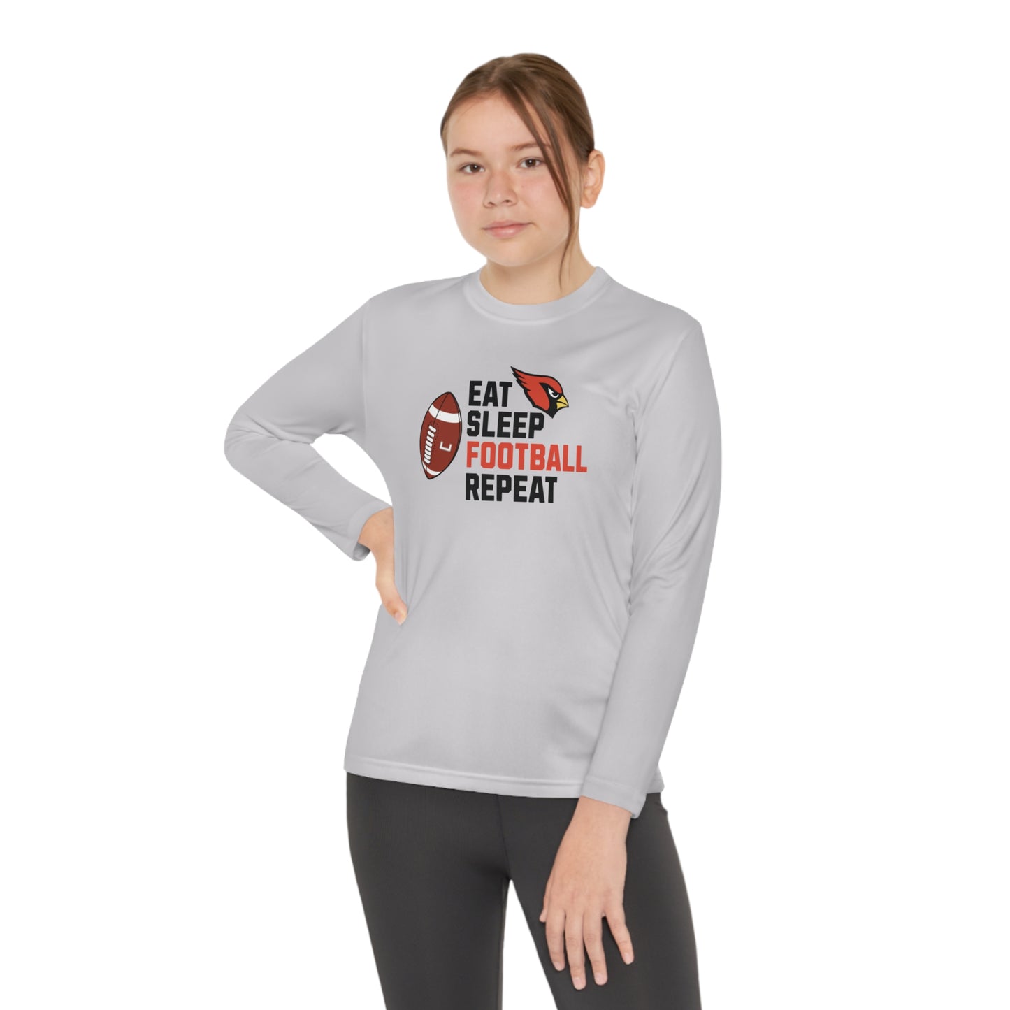 Eat, Sleep, Football, Youth Long Sleeve Competitor Tee