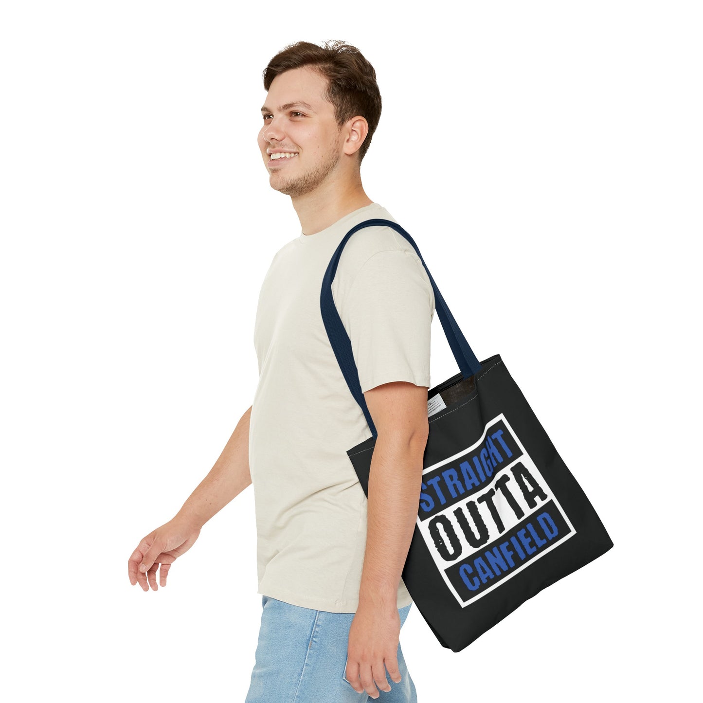 "Straight Outta Canfield" Tote Bag, Back-the-Blue Cardinal