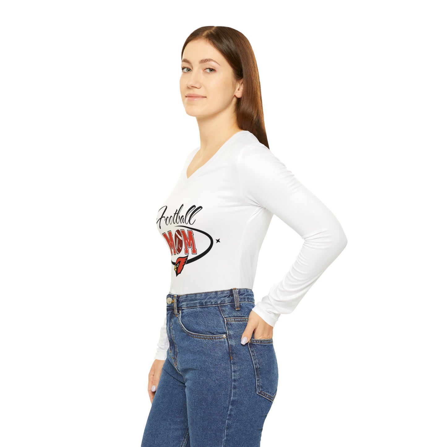 Football Mom, Women's Long Sleeve V-neck Shirt