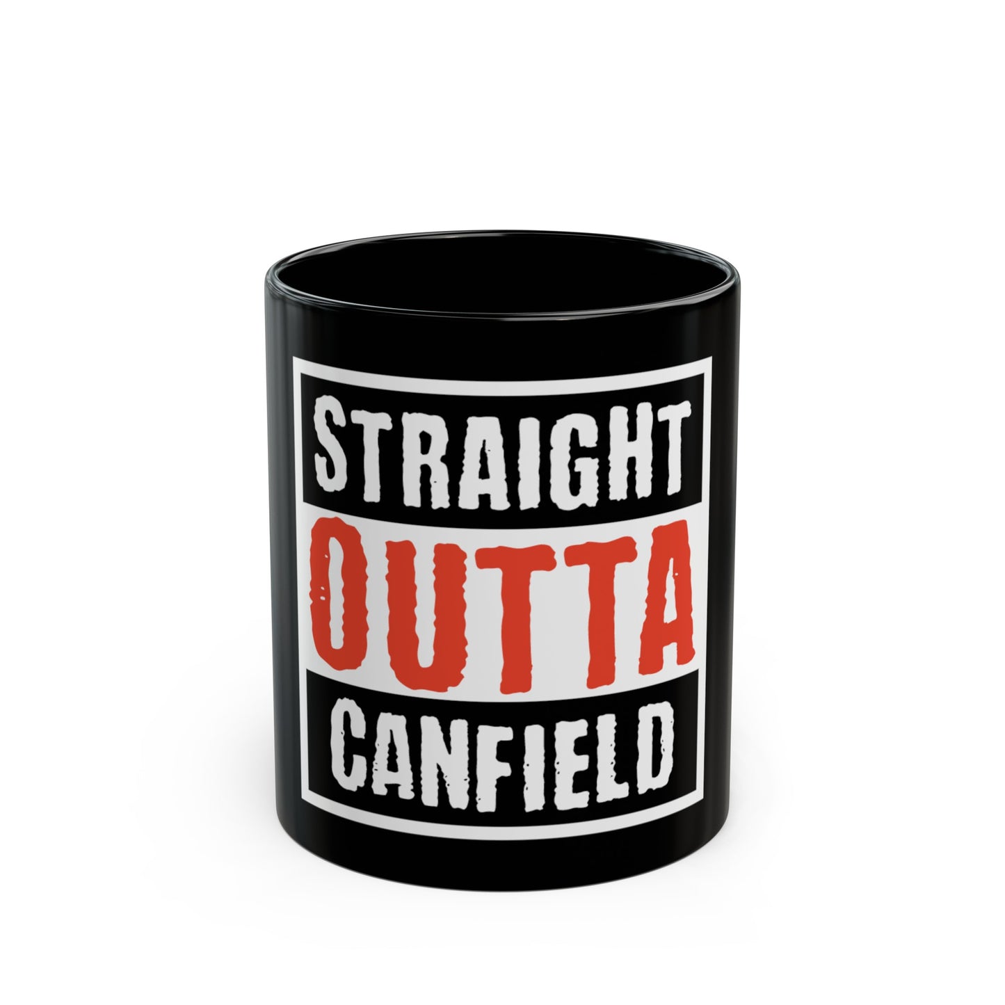 "Straight Outta Canfield" Black Mug, 11 oz