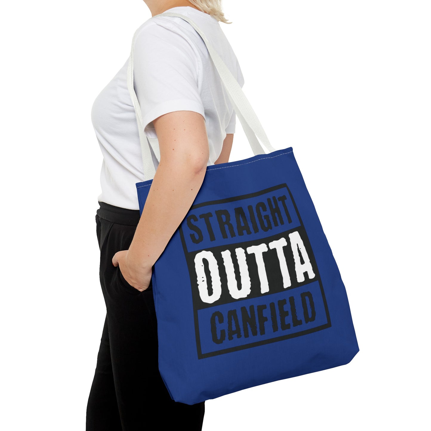 "Straight Outta Canfield" Tote Bag, Back-the-Blue Cardinal