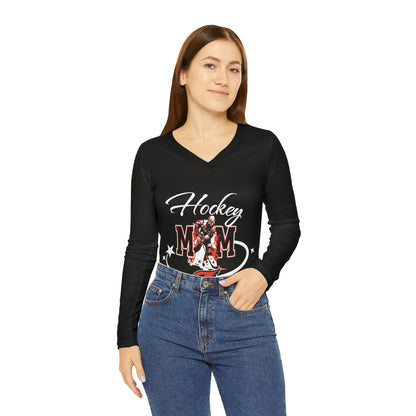 Hockey Mom, Women's Long Sleeve V-neck Shirt