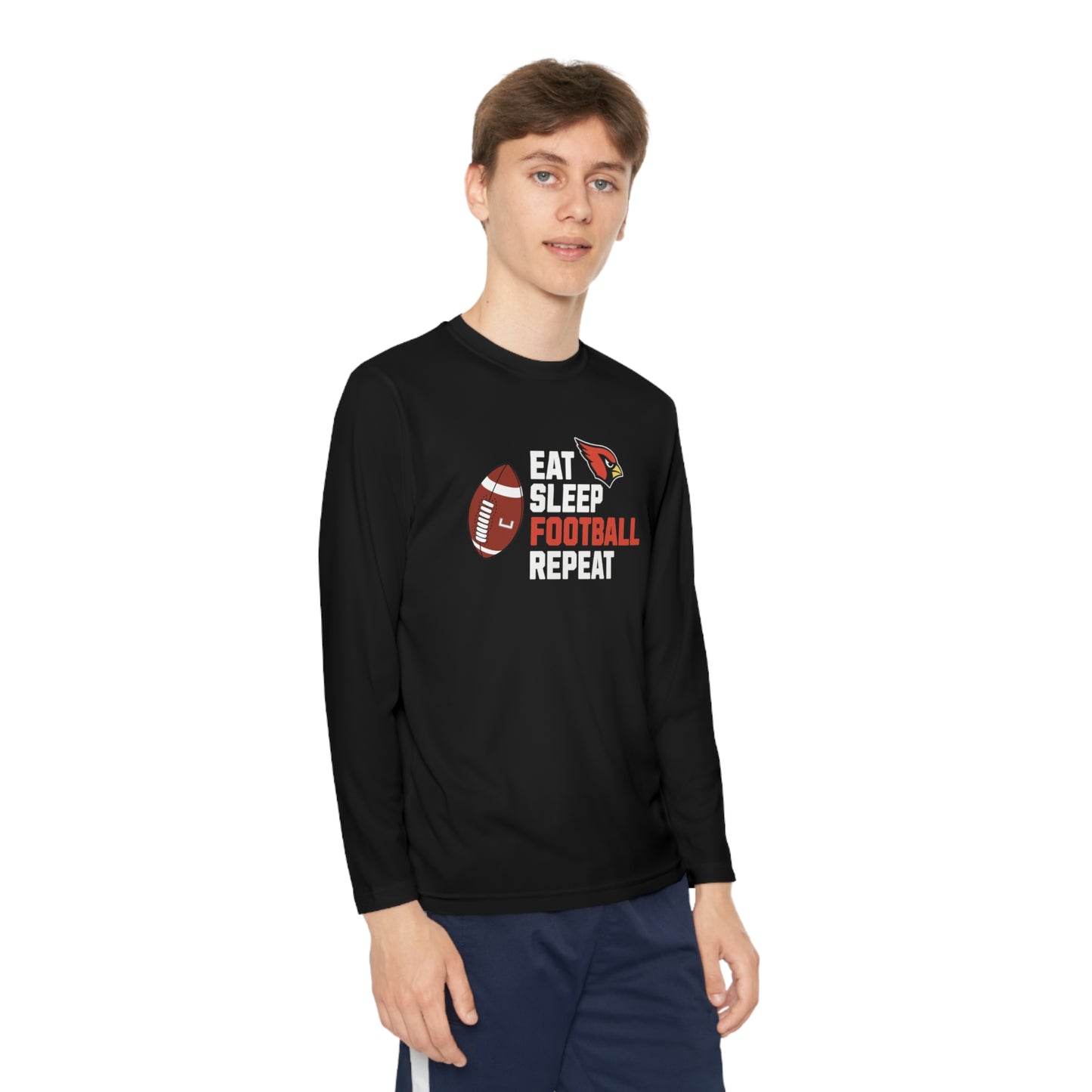 Eat, Sleep, Football, Youth Long Sleeve Competitor Tee