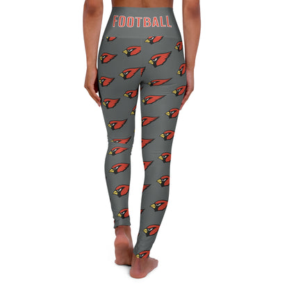 "Canfield Football" High Waisted Yoga Leggings, Red Cardinal