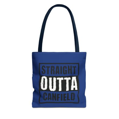 "Straight Outta Canfield" Tote Bag, Back-the-Blue Cardinal