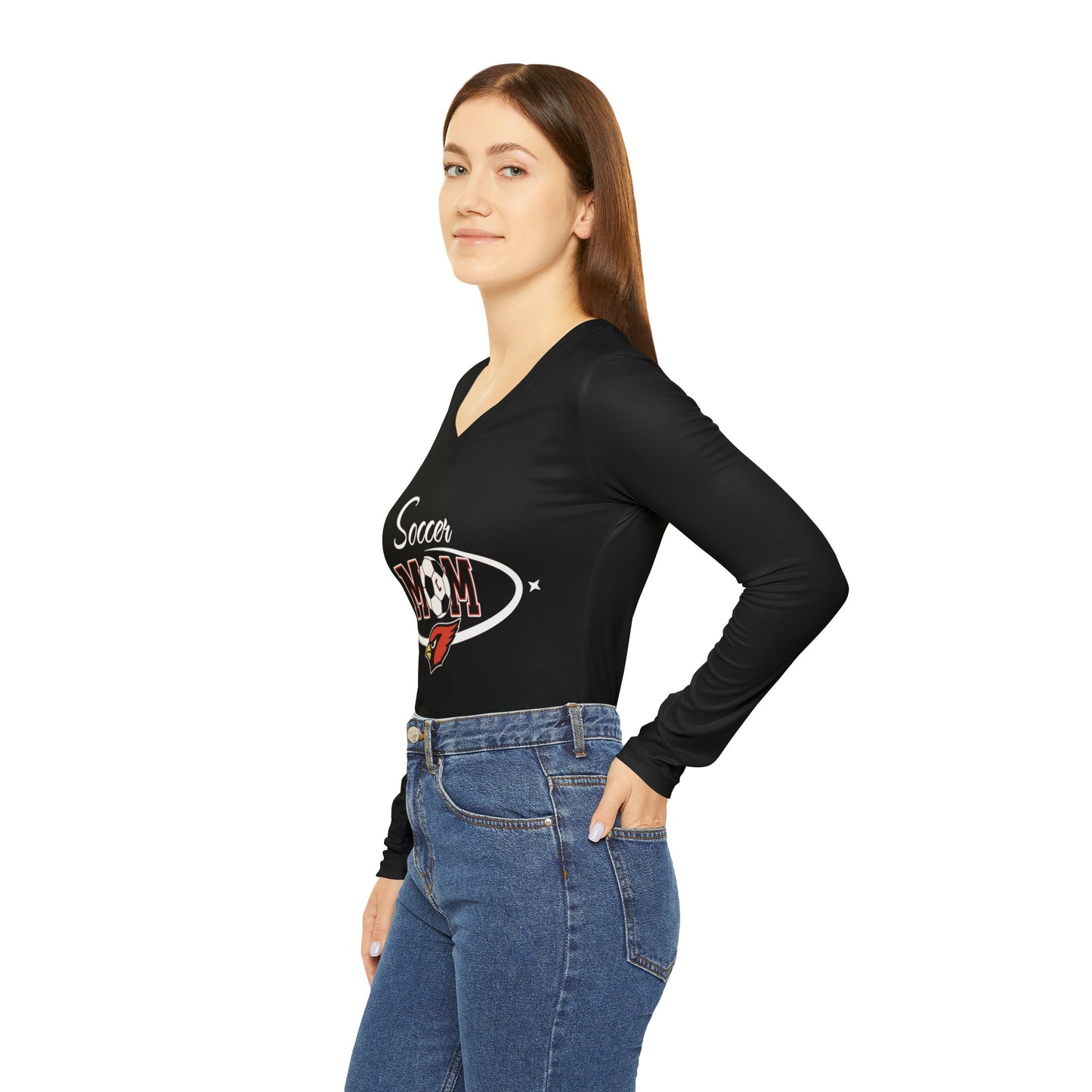 Women's Long Sleeve V-neck Shirt, Canfield Soccer Mom