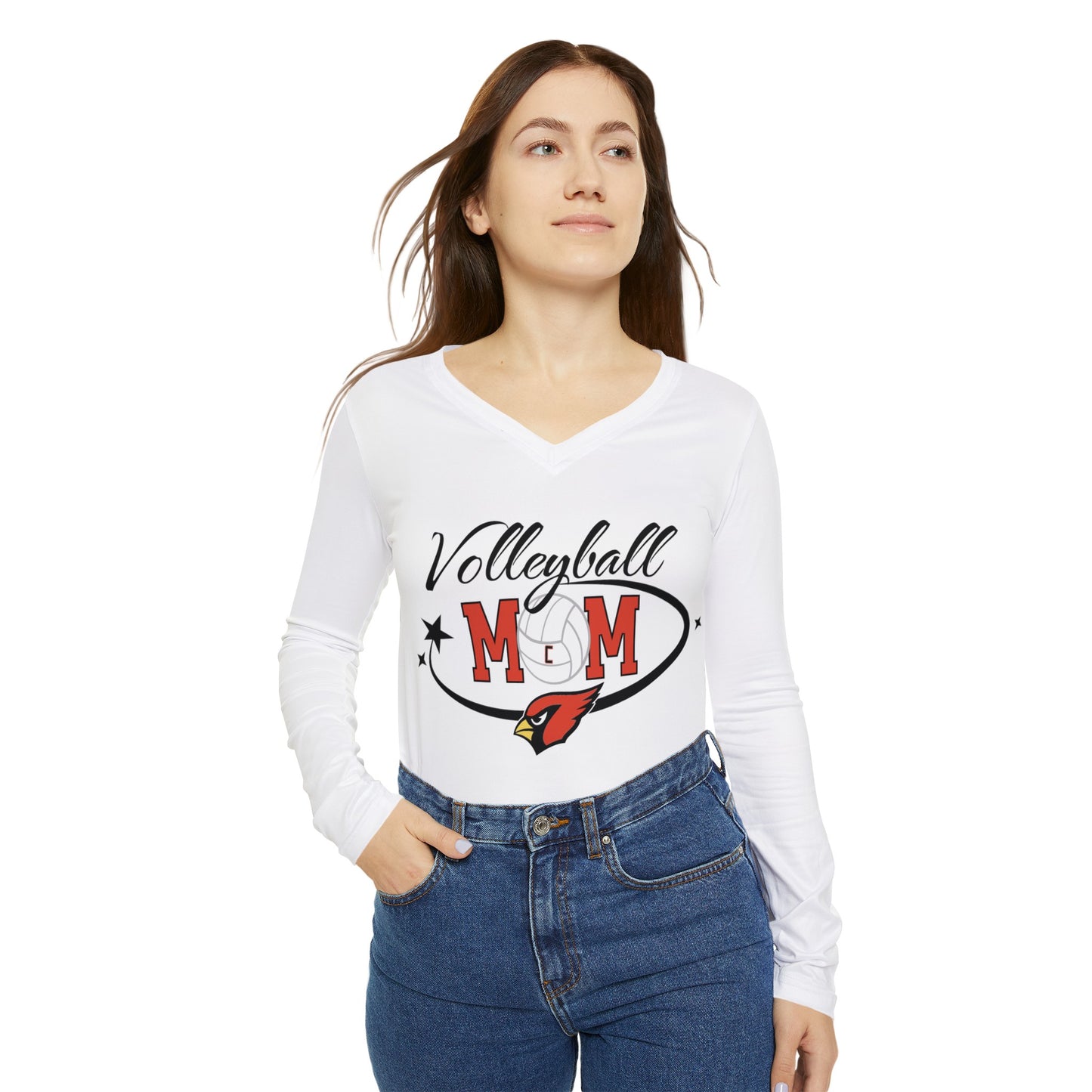 Volleyball Mom, Women's Long Sleeve V-neck Shirt