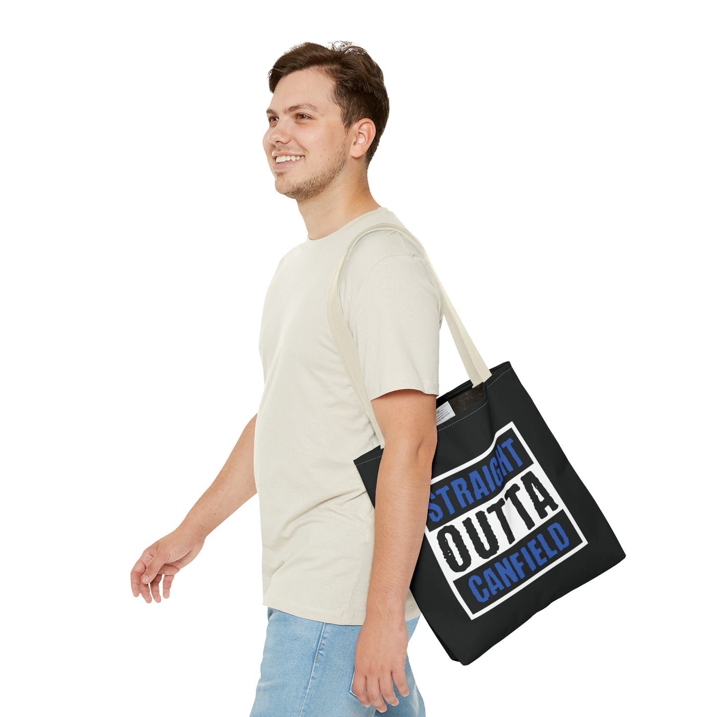 "Straight Outta Canfield" Tote Bag, Back-the-Blue Cardinal