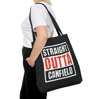 "Straight Outta Canfield" Tote Bag, White Cardinal