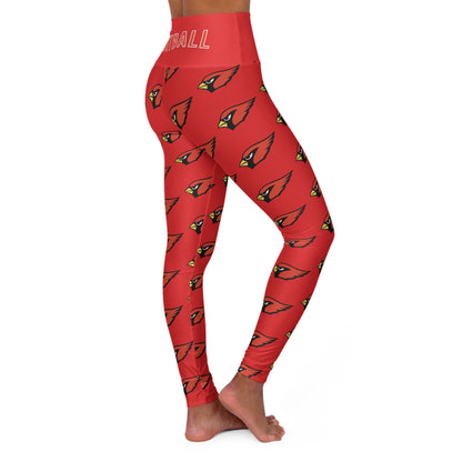 "Canfield Football" High Waisted Yoga Leggings, Red Cardinal