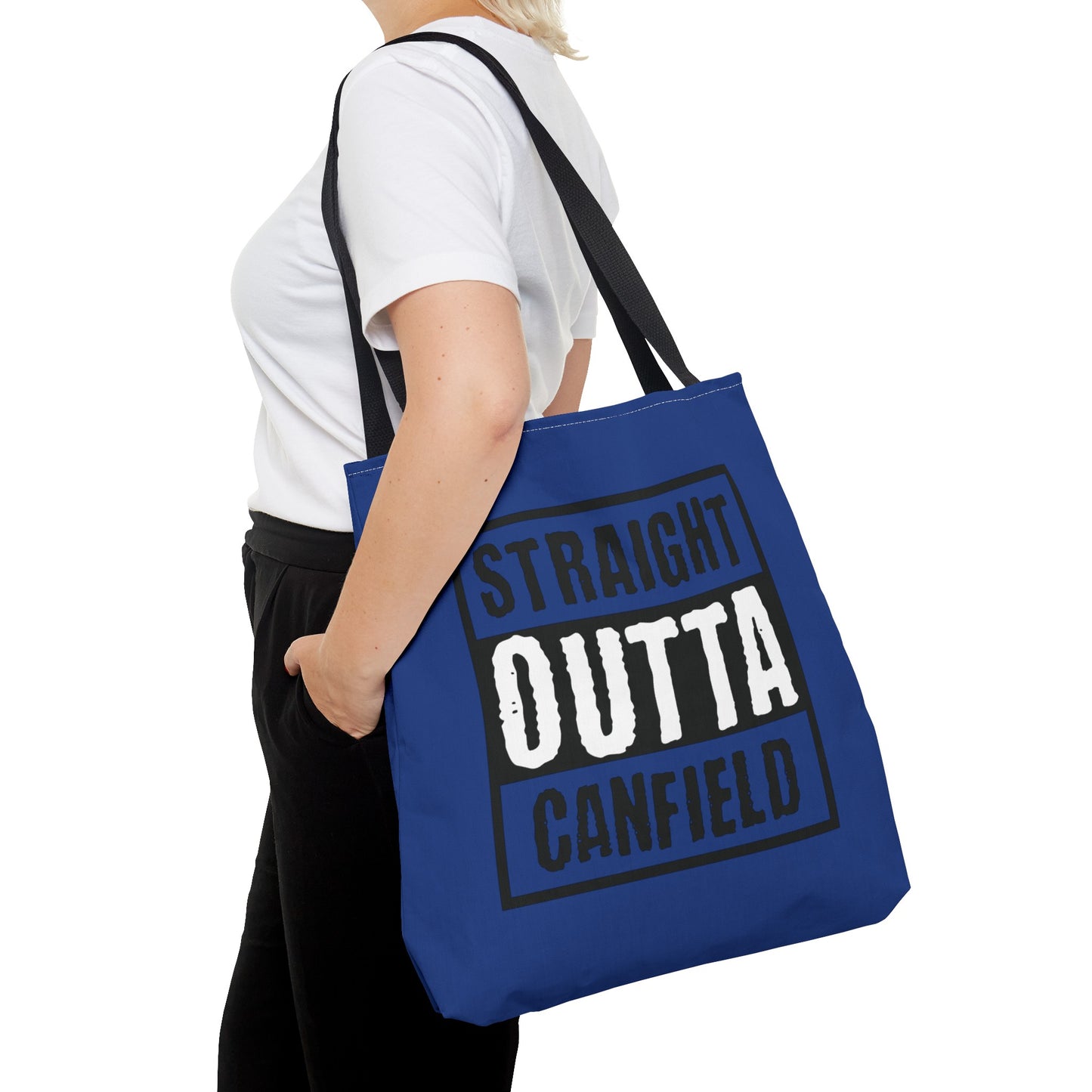 "Straight Outta Canfield" Tote Bag, Back-the-Blue Cardinal