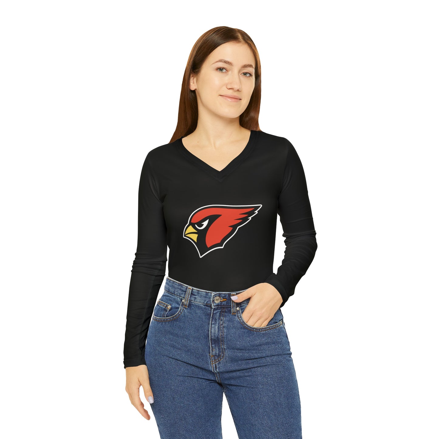 Red Cardinal, Women's Long Sleeve V-neck Shirt