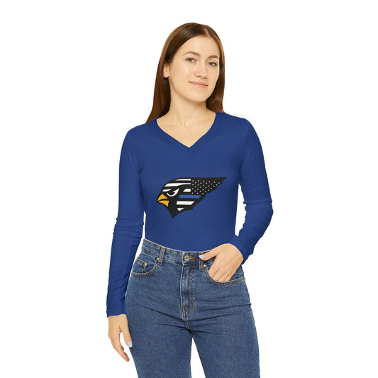 Back-the-Blue Cardinal, Women's Long Sleeve V-neck Shirt