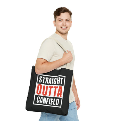 "Straight Outta Canfield" Tote Bag, Red Trim Cardinal