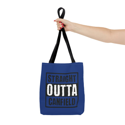 "Straight Outta Canfield" Tote Bag, Back-the-Blue Cardinal