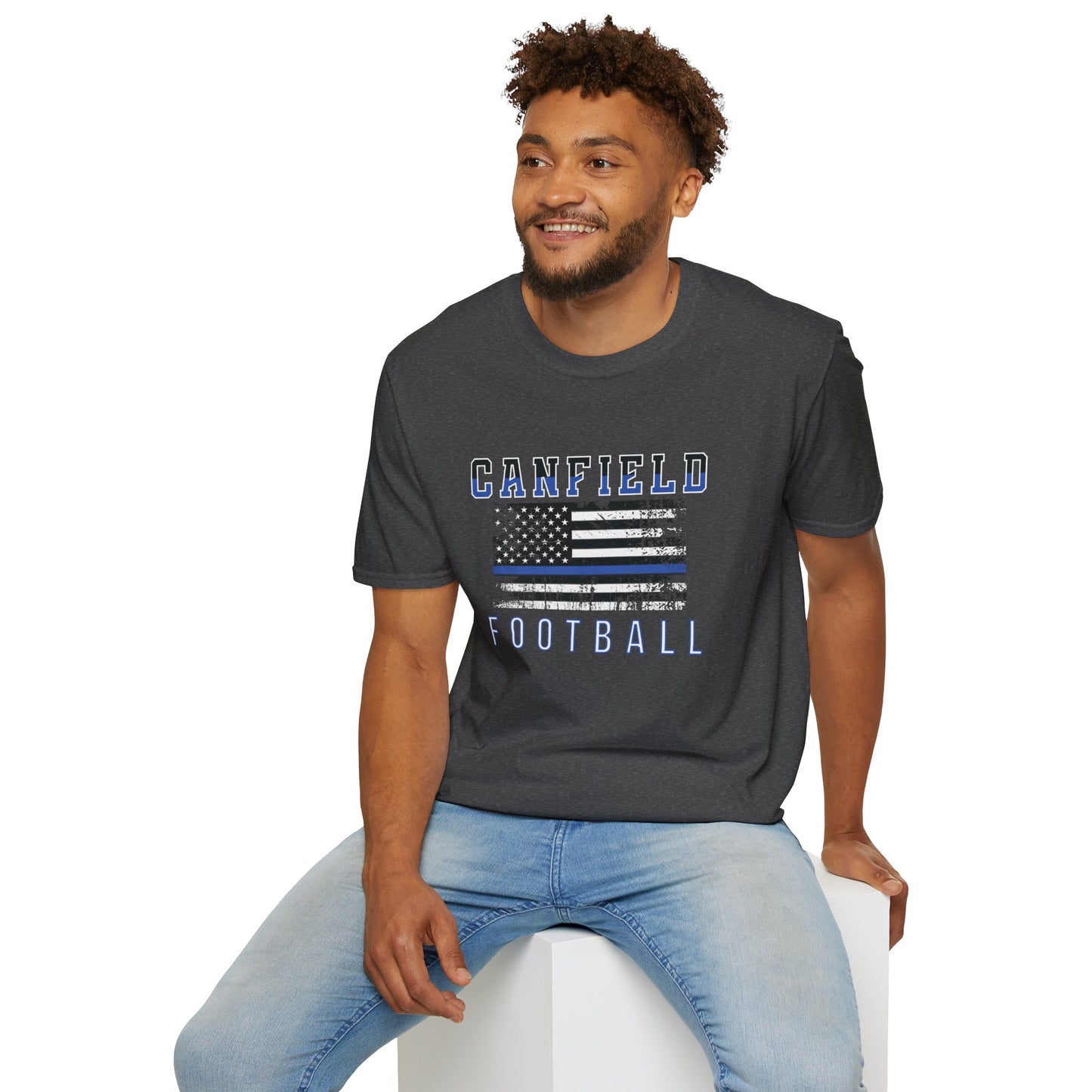 Back-the-Blue Flag, Canfield Football Softstyle T-Shirt