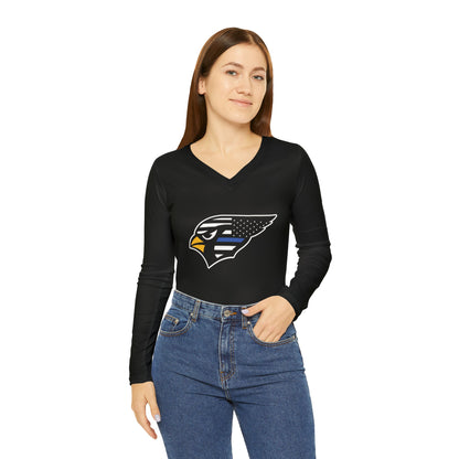 Back-the-Blue Cardinal, Women's Long Sleeve V-neck Shirt