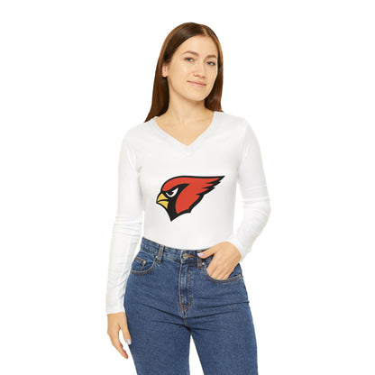 Red Cardinal, Women's Long Sleeve V-neck Shirt