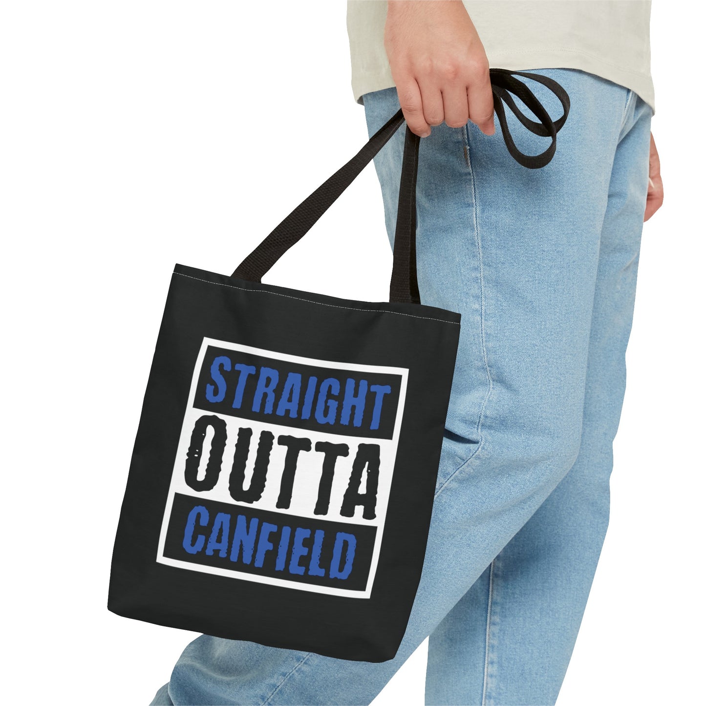 "Straight Outta Canfield" Tote Bag, Back-the-Blue Cardinal