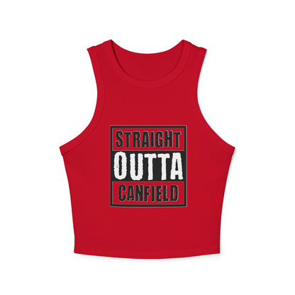 Red "Straight Outta Canfield",  Micro Rib Racer Tank Top