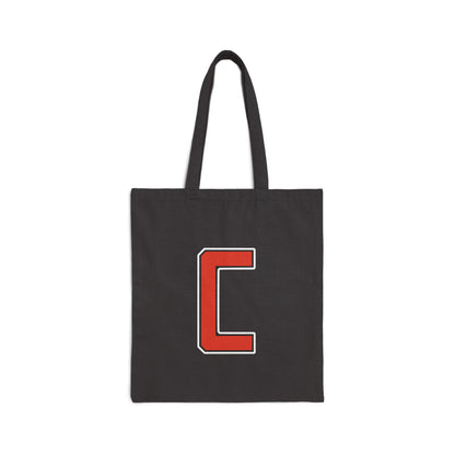 Cotton Canvas Tote Bag, Red Cardinal & Red "C"