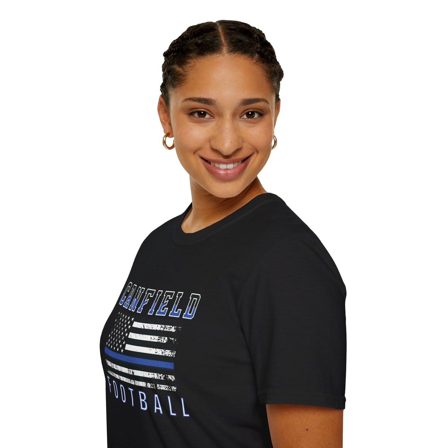 Back-the-Blue Flag, Canfield Football Softstyle T-Shirt