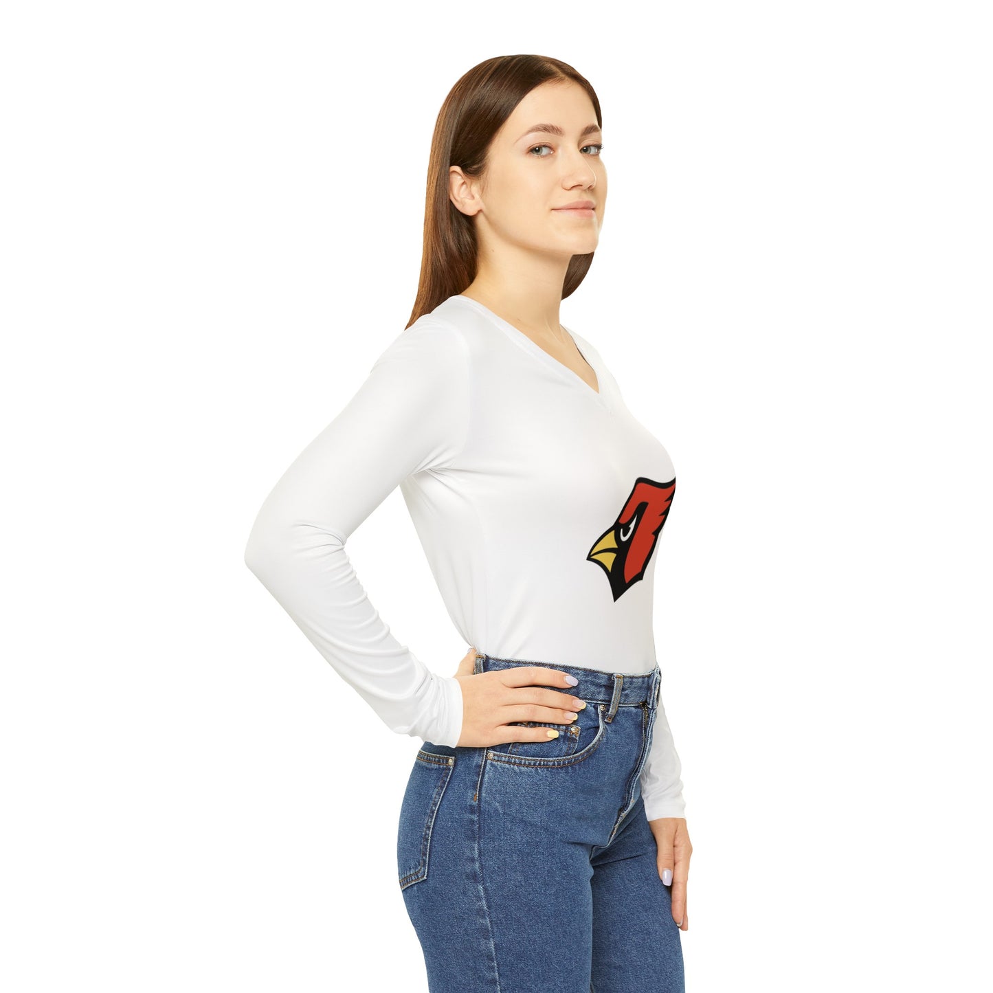 Red Cardinal, Women's Long Sleeve V-neck Shirt