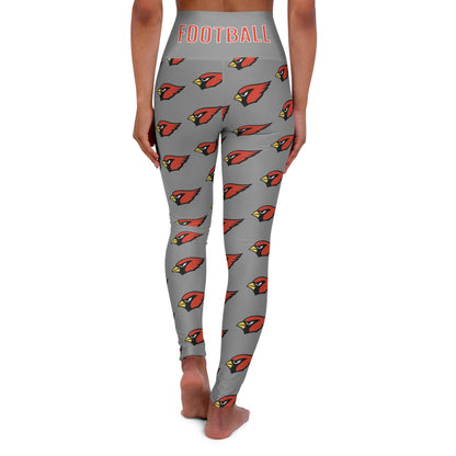 "Canfield Football" High Waisted Yoga Leggings, Red Cardinal